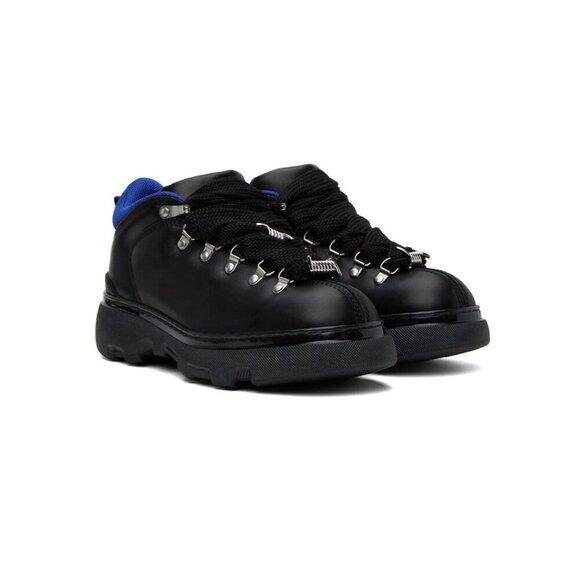 Burberry Trek Sneakers Black Leather Mens 42 / US 9 Made in Italy NIB - Picture 2 of 7